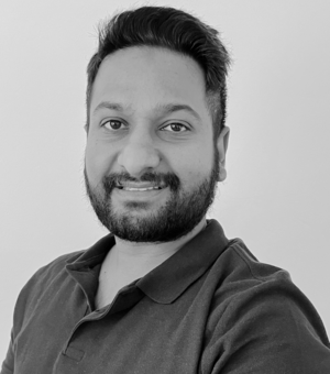 Black and white photo of Imran Asif